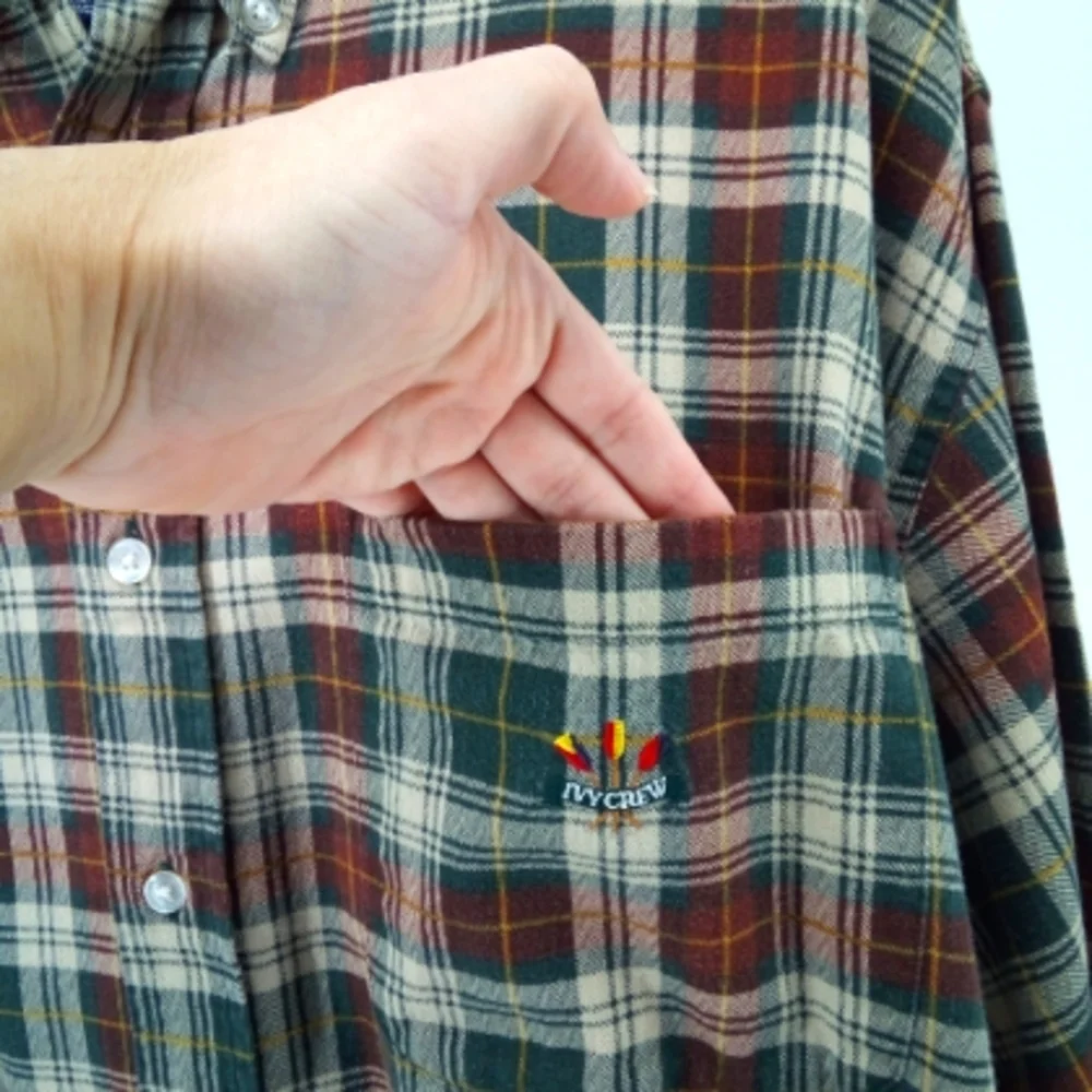 Ivy Crew Plaid 100% Cotton Red Green Men's Shirt XL Outdoors Hiking Camping